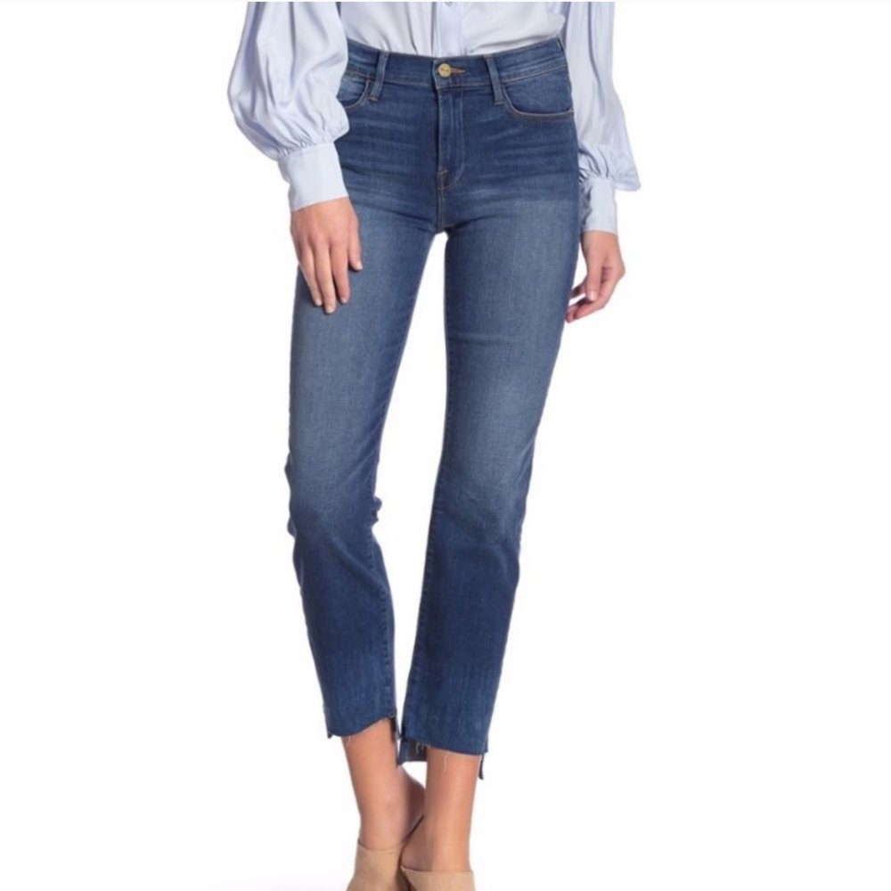 FRAME Denim Le High Straight Stagger Raw Hem Jeans 24